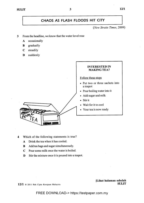 Kertas Peperiksaan Tingkatan 1 / peperiksaan pertengahan tahun Biology Tingkatan 4 kertas 1