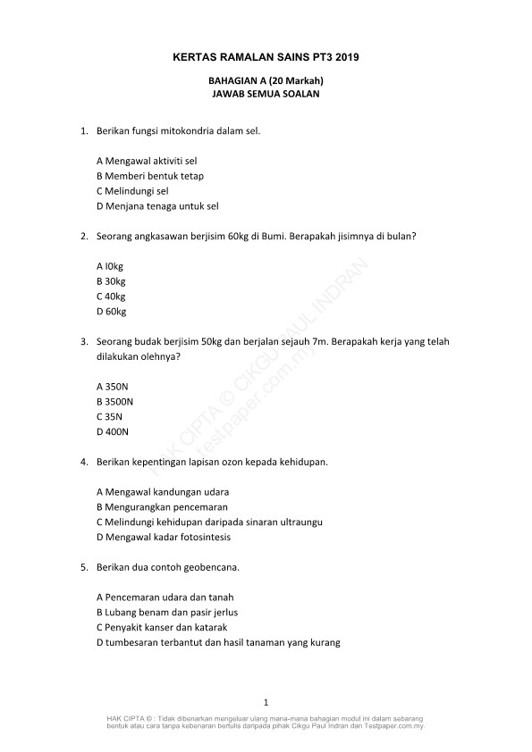Koleksi Soalan Peperiksaan  Percubaan  Ramalan  Latihan 