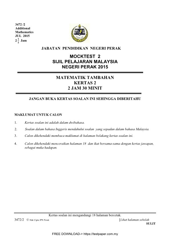 Soalan Percubaan Spm 2019 Addmath Negeri Sembilan Terengganu N